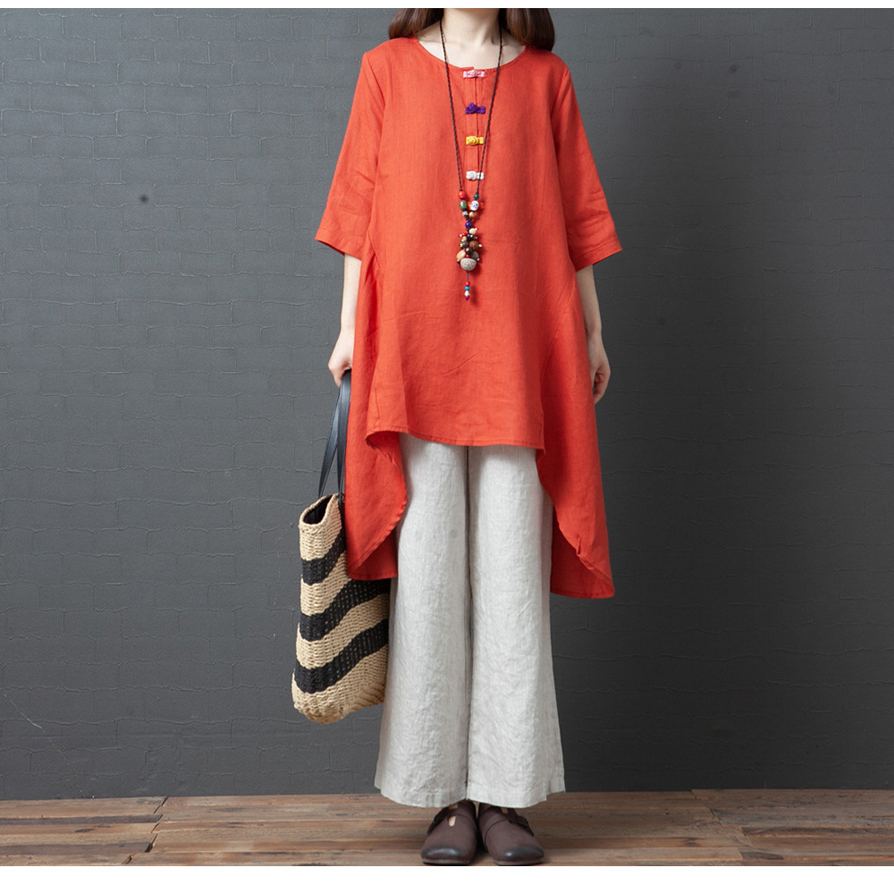 Casual Round Neck Mid-Length Shirt Skirt Top NSYF2826