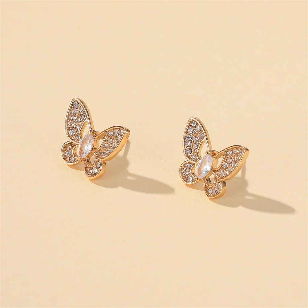 Korean Fashion Delicate Fairy Butterfly Earrings Mini Full Diamond Hollow Butterfly Earrings Style Simple Wild Earrings Wholesale Nihaojewelry display picture 8