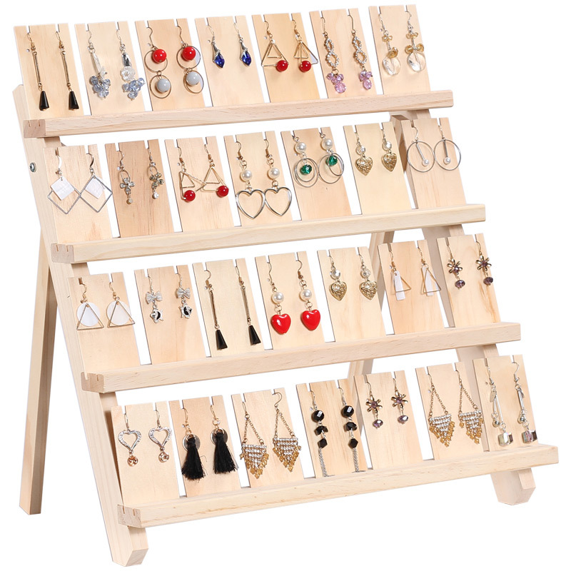 原木桌面吊坠耳环架子公仔高达Molly手办收纳台梯形展示架大容量