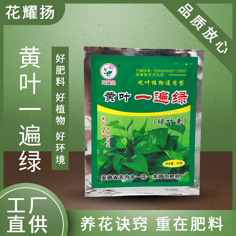 黃葉壹遍綠花肥料葉綠素葉卷葉爛根黃葉消菌葉面肥小袋裝20克批發