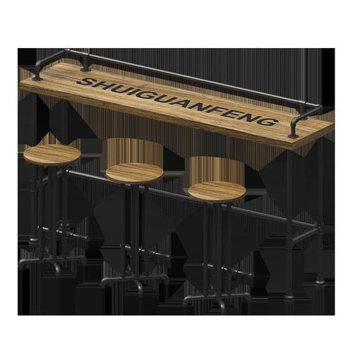 Creative water pipe solid wood table and chair set industrial style small bar counter bar counter milk tea shop wall-mounted high-leg narrow table