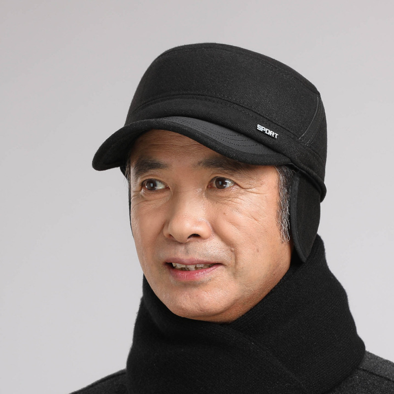 Cappelli da uomo di mezza età in inverno, papà piatto con protezione per le orecchie, anziani per il calore autunnale e invernale, nonno vecchio_voghion.com