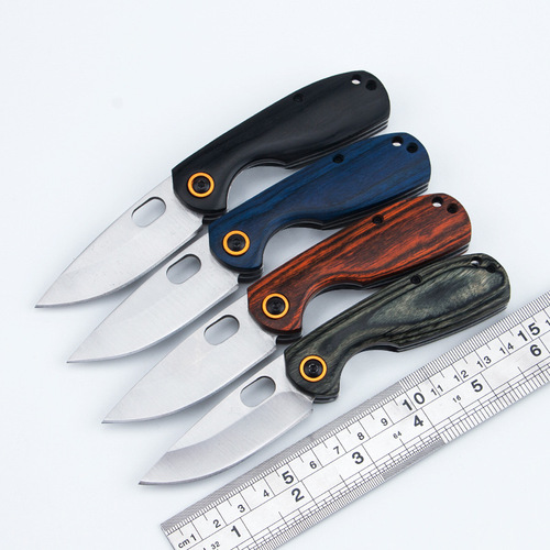 Outdoor folding knife multi-purpose knife high hardness portable self-defense survival knife outdoor small knife colored wood fruit knife