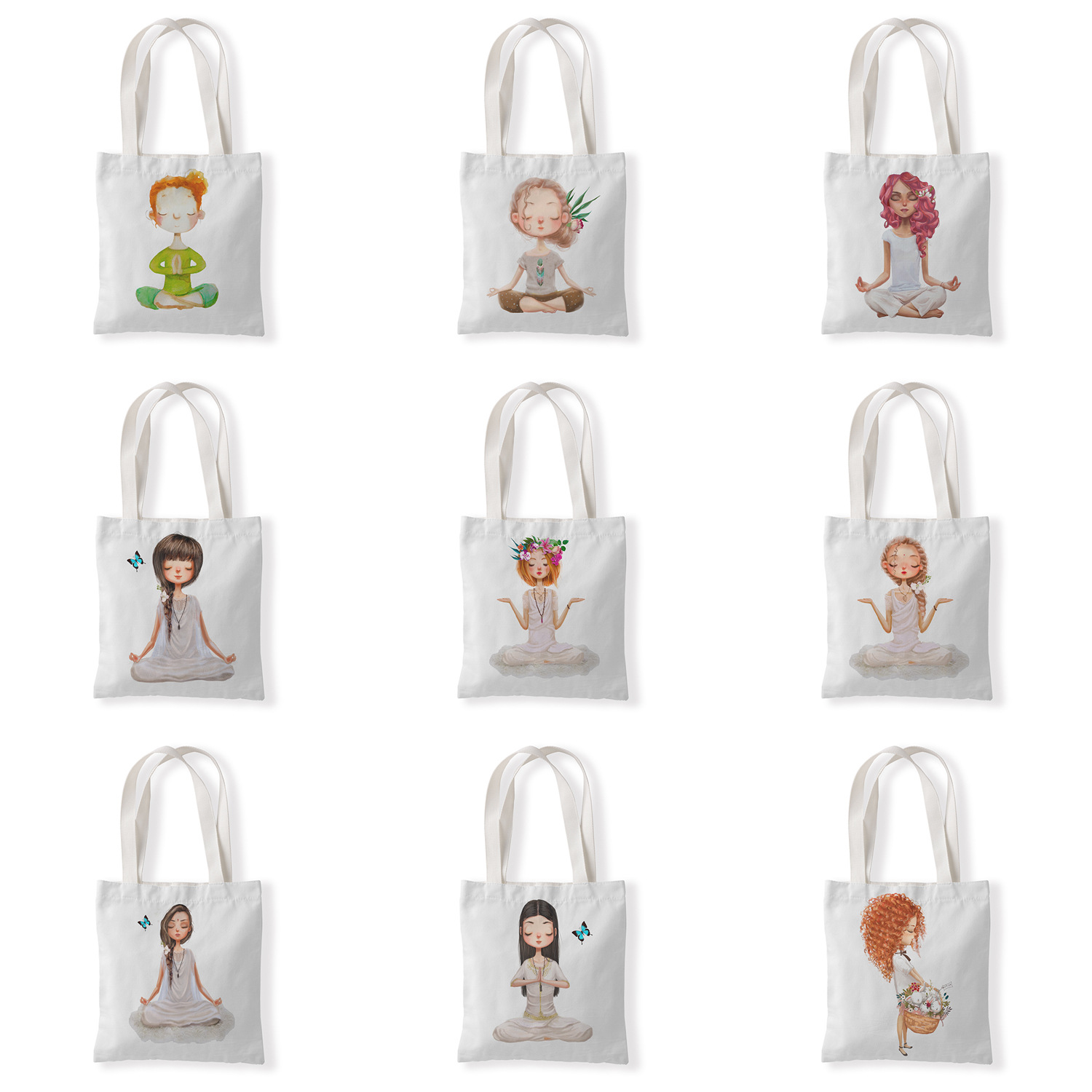 可爱女孩图案彩印印花单肩学生帆布袋小手拎女包零钱袋休闲百搭包