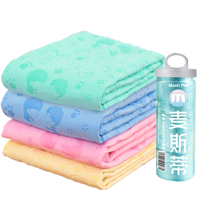 Toalla absorbente para mascotas grande barril perro gato baño limpie agua toalla de piel de venado de secado rápido suministros para mascotas al por mayor