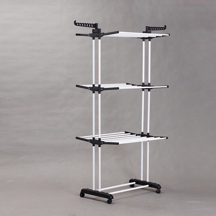 Jiayour de acero inoxidable percha de hierro tipo piso tendedero plegable percha de secado tipo ala ropa edredón tendedero