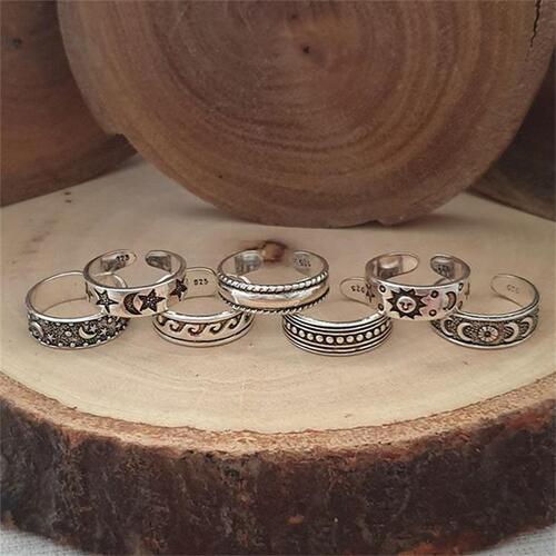 Mayili factory direct sales foreign trade jewelry new Yiwu summer beach alloy 7-piece open foot ring set