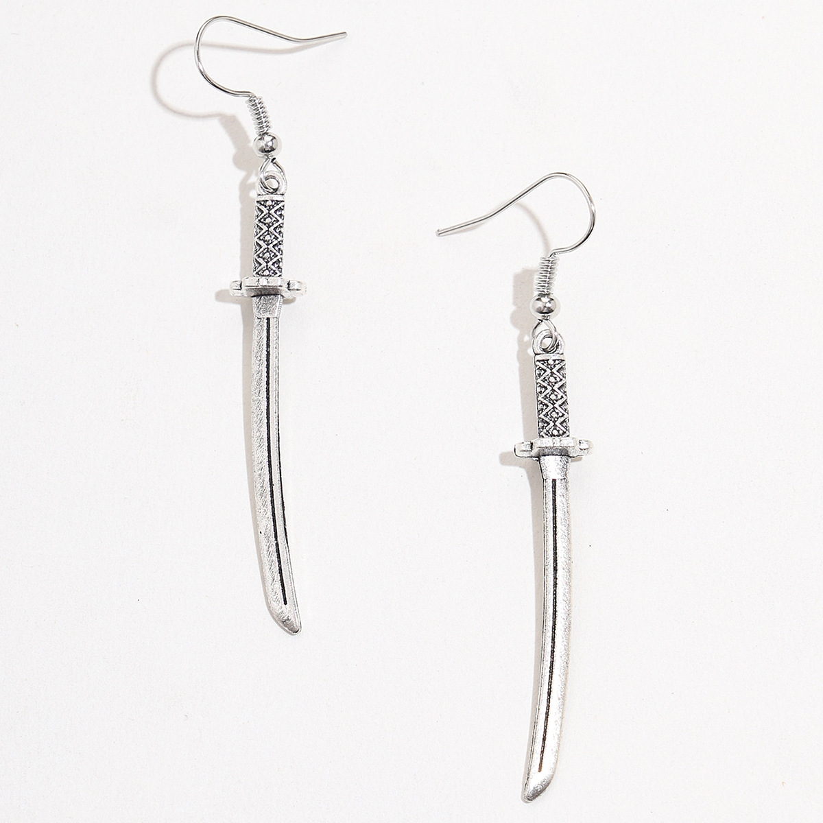 Fashion Exaggerated Simple Shape Carved Sword Silver Ear Hook Earrings For Men And Women display picture 2