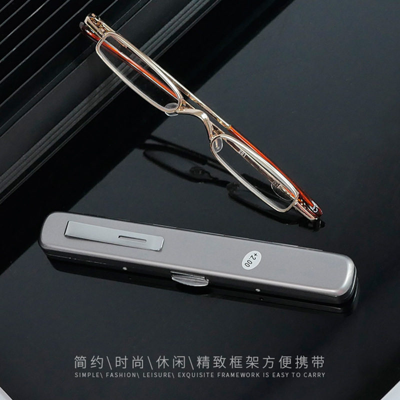 新款抗疲勞筆筒時尚金屬老花鏡男女便攜高清閱讀樹脂老花眼鏡批發