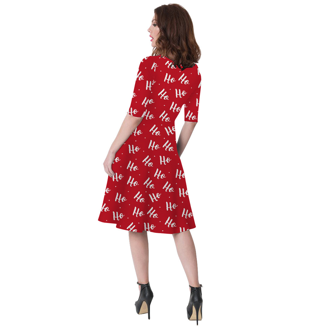 Women s Letter Digital Print Mid-Sleeve Round Neck Dress nihaostyles wholesale Christmas costumes NSMID78954