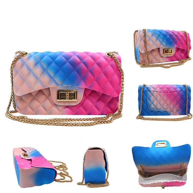 Clearance gradient graffiti colored jelly bag, diamond-shaped chain bag, small square bag for export, single-shoulder bag, crossbody bag undefined