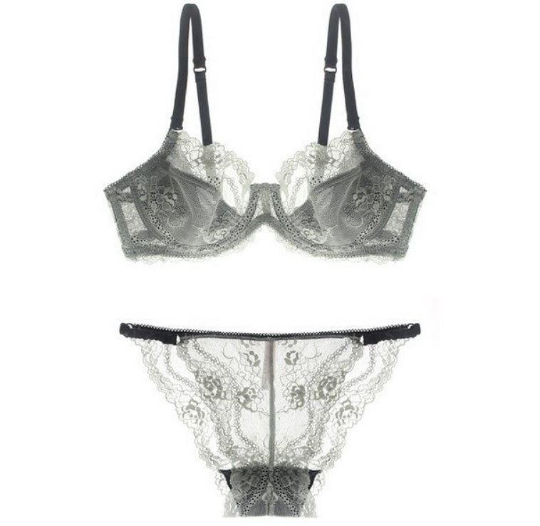 Lingerie sexy en dentelle ultra-fine, grande taille, affichage de la poitrine, petit ensemble de soutien-gorge transparent pour femmes, 16001_voghion.com