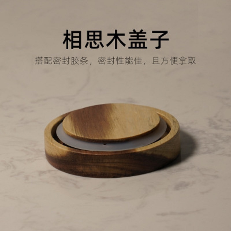 Fábrica al por mayor de madera de acacia tarro de almacenamiento transparente martillado de vidrio sellado tarro de té de vidrio tarro sellado de té