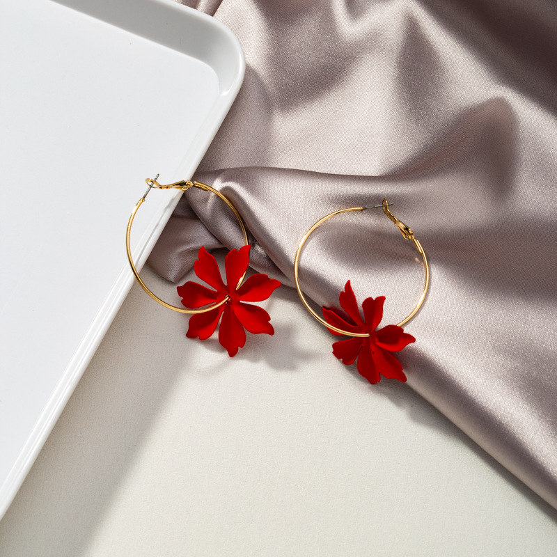 Nouvelles Boucles D&#39;oreilles Marguerite Coréenne Fleur Rouge display picture 3