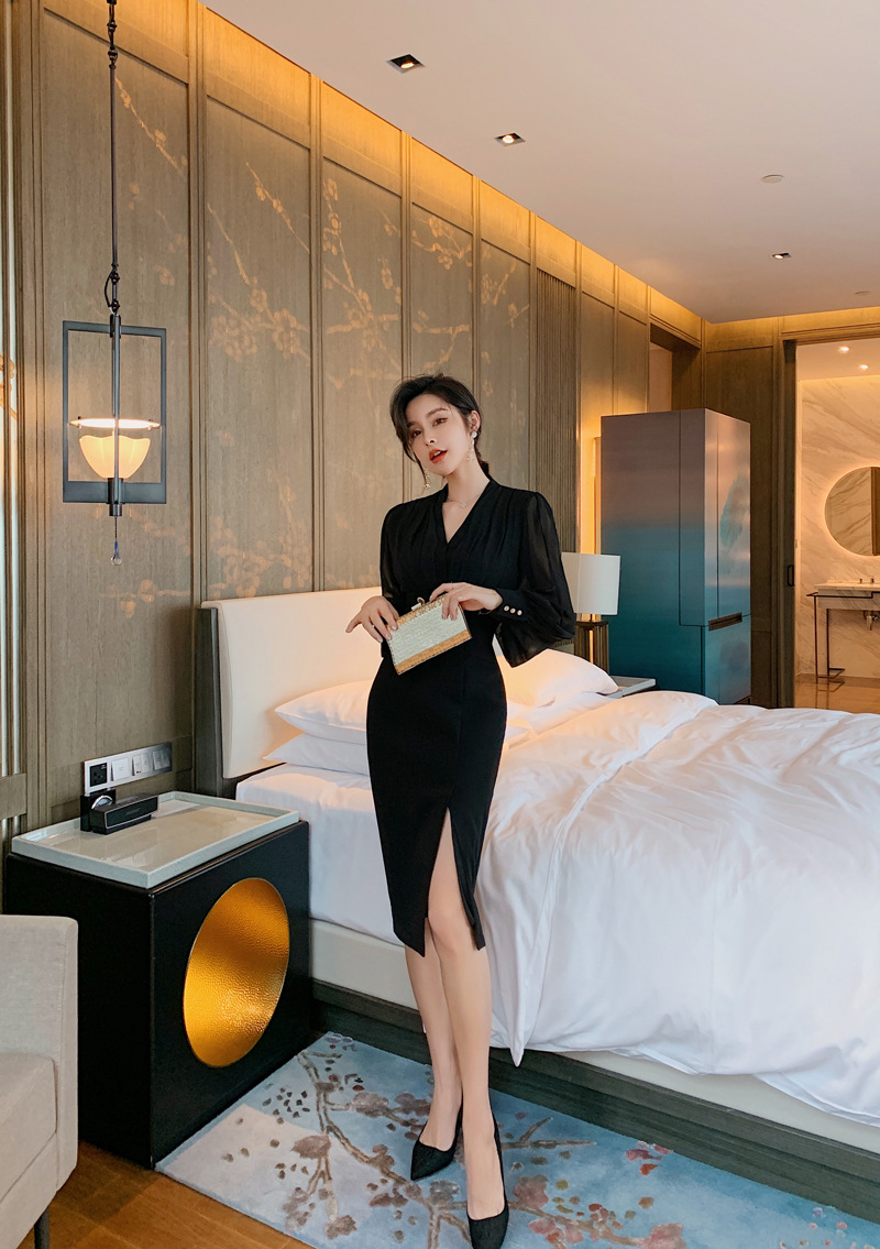 Đầm voan phối hai mảnh bất đối xứng kiểu mới — Màu đen chi tiết 8