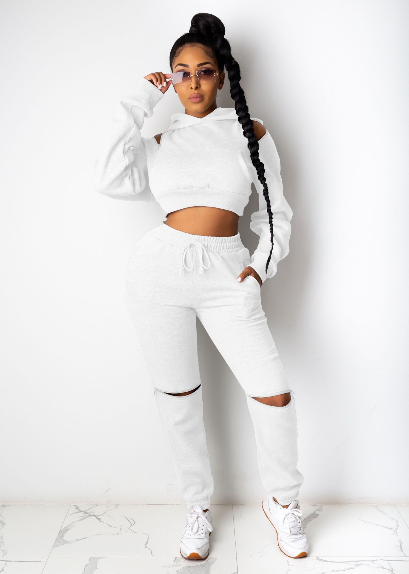 zipper stitching sweatshirt trousers two-piece set nihaostyles clothing wholesale NSALI85448