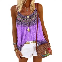 2024 Amazon Crew Neck Summer Loose Strappy Western Leisure Hand-painted Target Print Cotton Blend Full Piece T