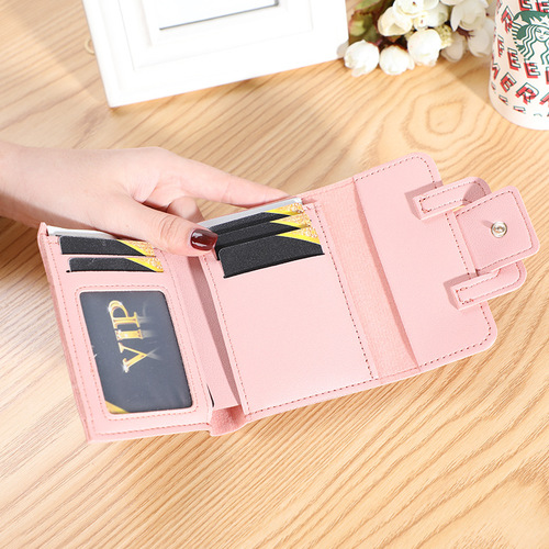 Factory direct sales new Korean version short solid color drawstring three-fold women's wallet simple multi-card slot coin purse wallet