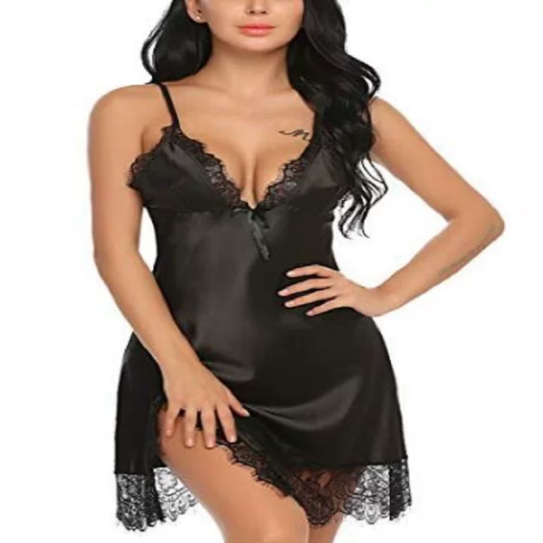 New European and American Explosions Sling Deep V Simulation Silk Nightdress Comfortable Lace Side Split Source Wholesale