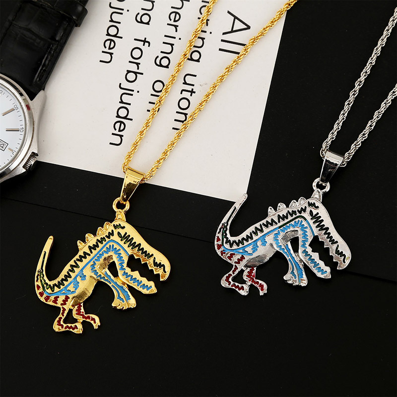 Dripping Alloy Dinosaur Hip-hop Necklace Korean Creative Cute Animal Jewelry Wholesale display picture 2