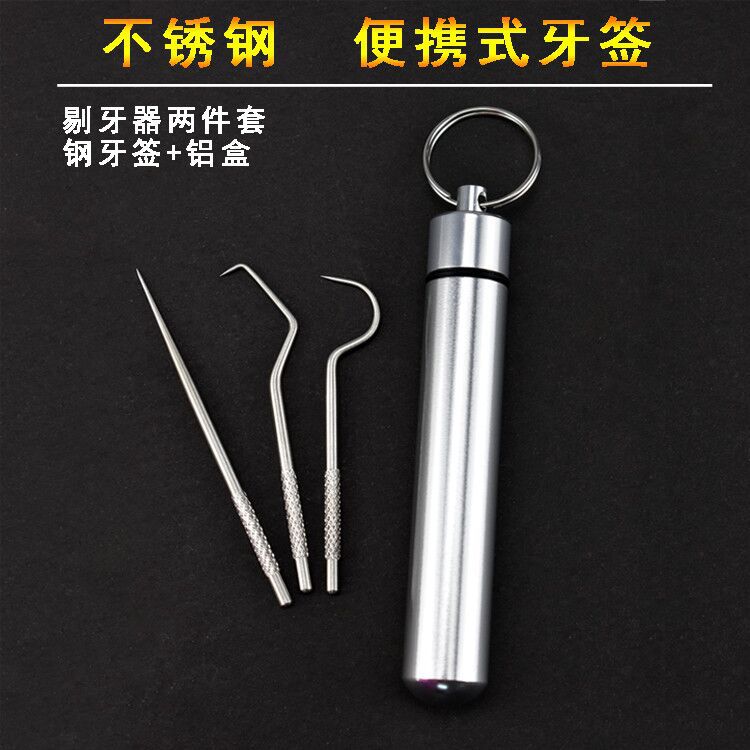 304 metal dental cleaning tools, stainless steel toothpicks, hook rods, portable oral and dental cleaning tool set pic 1