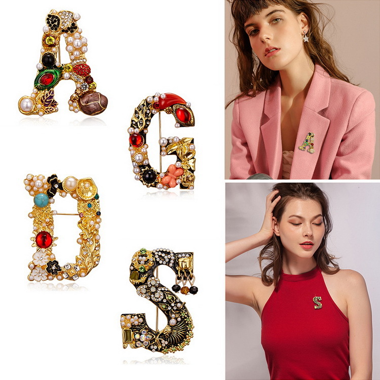 Fashion Letter Rhinestone Inlay Artificial Pearls Unisex Brooches display picture 2