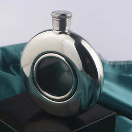 双枪酒壶时尚男士便携不锈钢随身可视容量圆形白酒瓶定制个性礼品