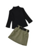 Children’s high collar long sleeve solid color top belt tooling short skirt children’s suit