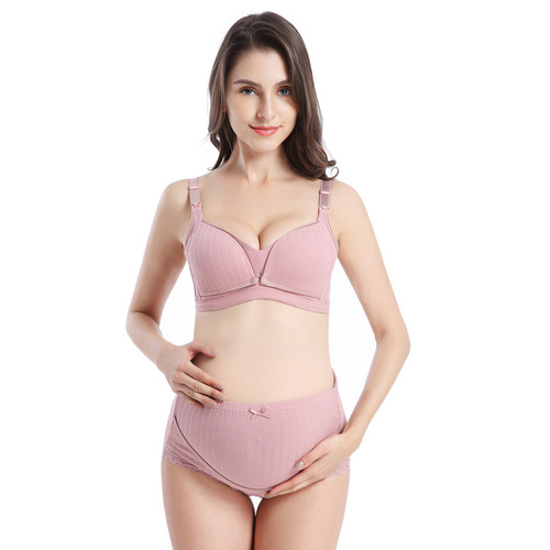 High-waisted threaded maternity underwear set double button nursing bra thin anti-exposure nursing underwear set