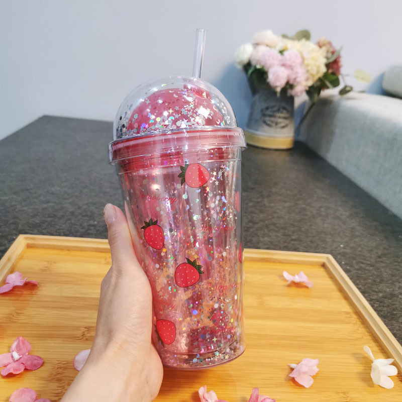 Taza de agua directa de fábrica patrón personalizado unicornio taza ins chica corazón doble capa taza de paja de plástico taza