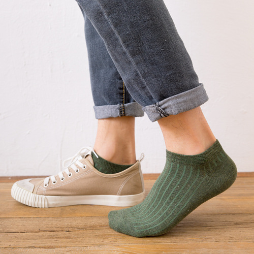 Men's Summer New Short Socks Plain Vertical Striped Boat Socks Comfortable Breathable Cotton Socks Wholesale