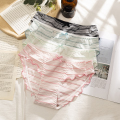 廠家直銷純棉內褲女日系條紋透氣玫瑰底襠抗菌中腰三角女士內褲