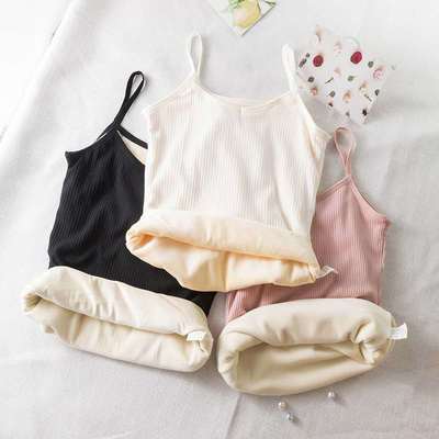 秋冬季女士防走光吊带内衣女 V领全棉加厚加绒内搭学生保暖背心女