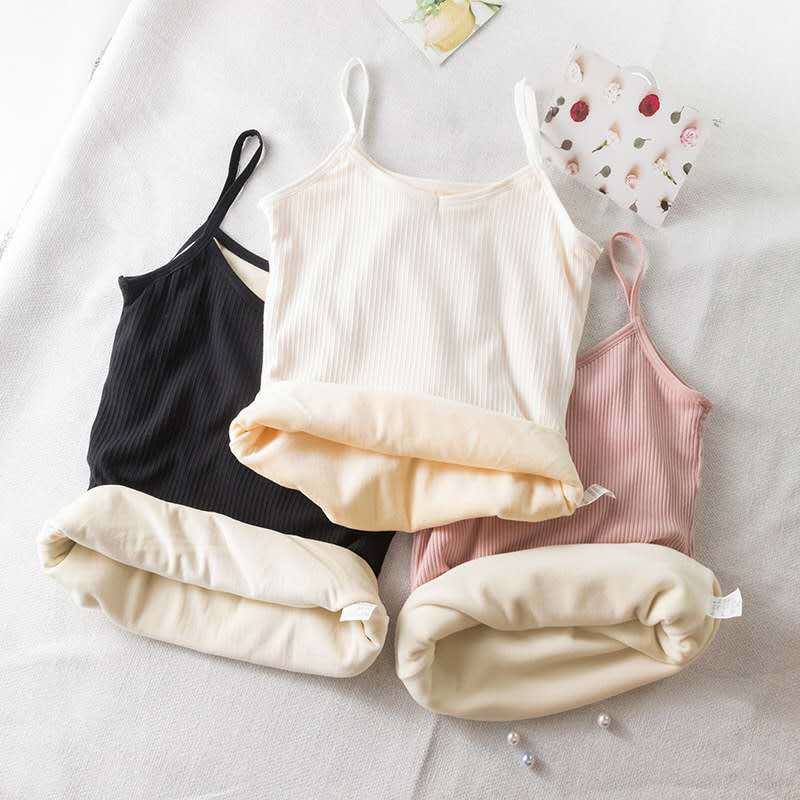 秋冬季女士防走光吊带内衣女 V领全棉加厚加绒内搭学生保暖背心女