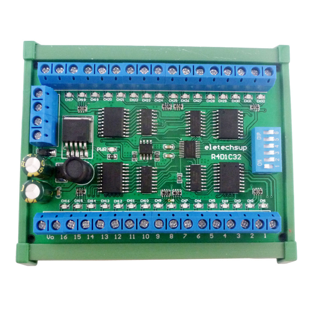 12V 32通道DIN导轨RS485控制器Modbus RTU协议远程遥控PLC扩展板