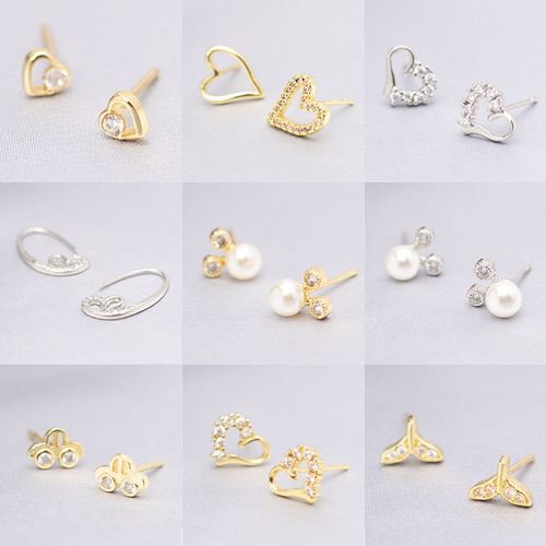 Stall 925 silver needle earrings, unique design sense, one-week earrings, minimalist and small, diamond gold earrings, collection of 21