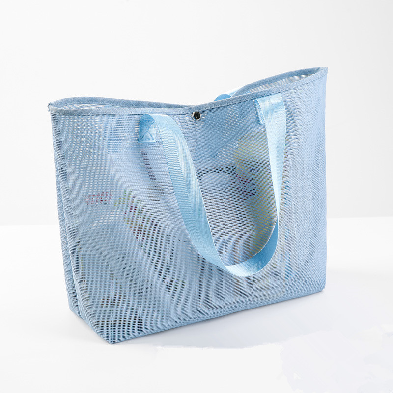 厂家定 制logo透明网纱购物袋网布收纳沙滩包网格快干防水托特包