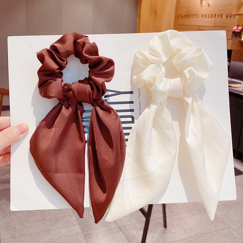New Foreign Trade Hair Band Knotted Satin Rabbit Ears Head Rope Ponytail Hair Band Girl Large Intestine Ring Pure Color All-matching Hair Accessories display picture 3