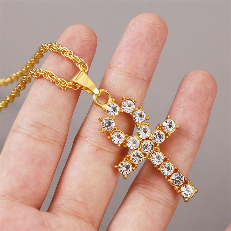 Korean Creative Simple Rhinestone Long Cross Necklace Hip-hop Pendant Jewelry Wholesale Nihaojewelry display picture 2