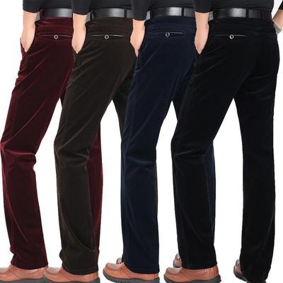 2020灯芯绒男裤弹力秋冬季休闲裤中老年大码宽松厚款条绒男士裤子