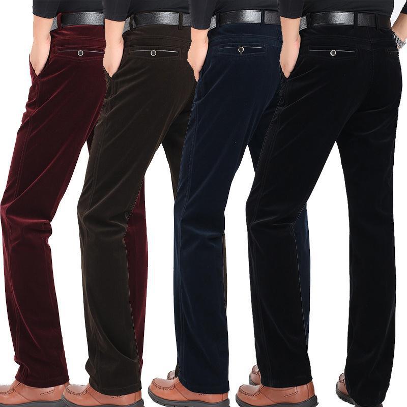 2020灯芯绒男裤弹力秋冬季休闲裤中老年大码宽松厚款条绒男士裤子