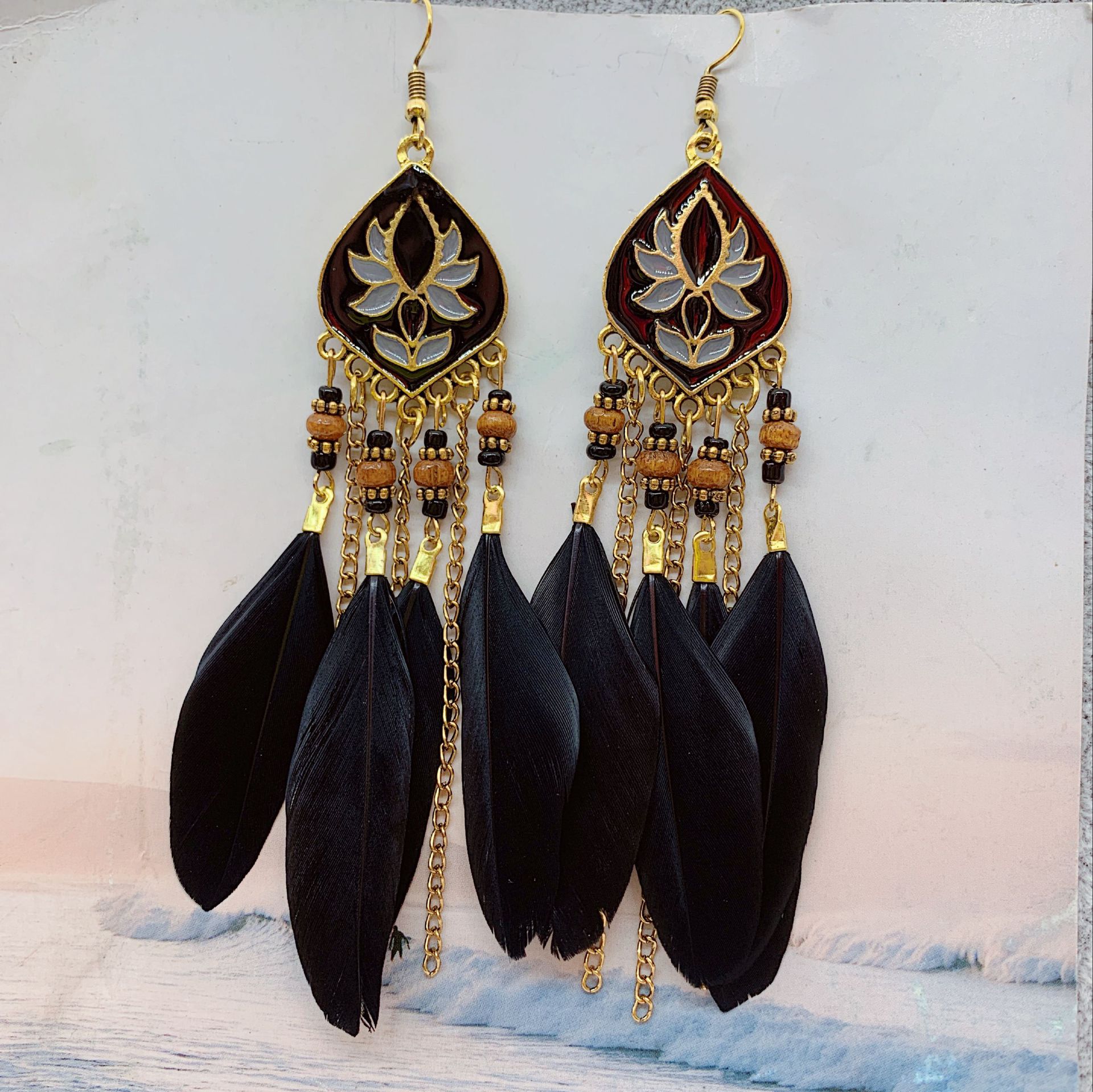 18g Weight Drop Earrings Classification 1 Pair Quantity Bohemian Tassel Rhombus Alloy Feather Plating Women's Drop Earrings