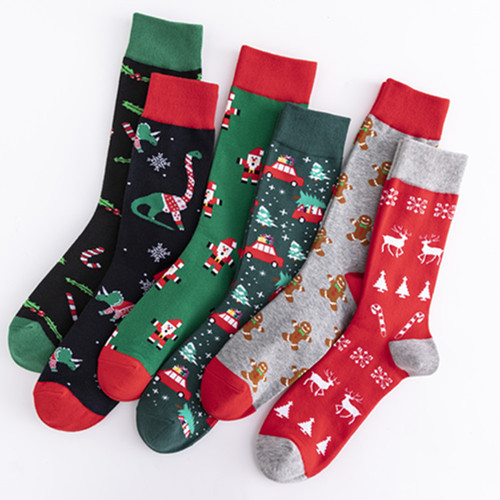 New Colorful Trendy Socks Medium and High Cotton Socks Large Size Christmas Elements Casual Trendy Men's Socks Wholesale