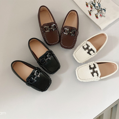 Children's small leather shoes soft sole baby toddler shoes 1-3-7 years old Korean style square toe sewing bag shoes boys' beanie shoes wholesale
