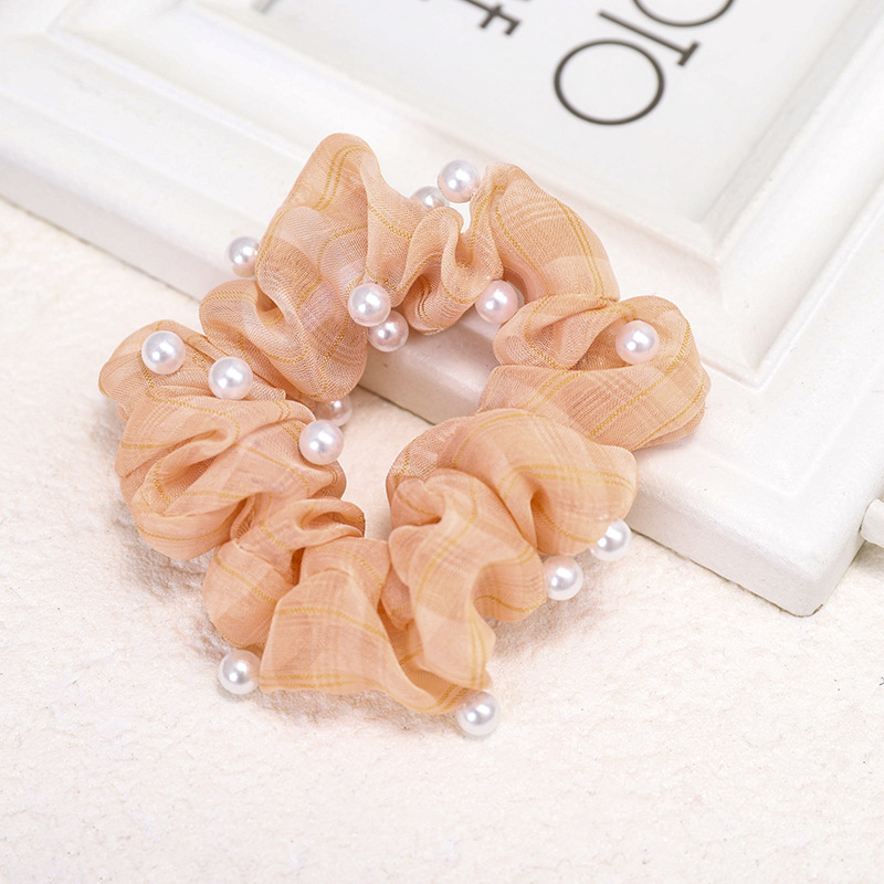 Korea New Lattice Nail Pearl Color Bright Hair Scrunchies Wholesale Nihaojewelry display picture 12