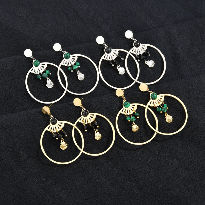 Stainless Steel Simple Malachite Earrings Wholesale Nihaojewelry display picture 7