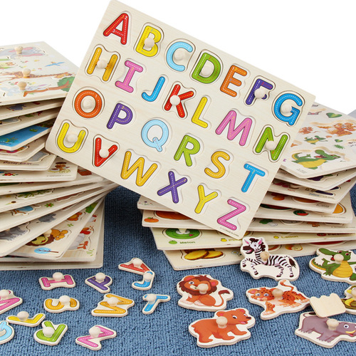 Montessori Early Education Number Letter Animal Transportation Hand Catch Board Puzzle Baby Toddler Wood Peg Board Toy for 1-3 Years Old