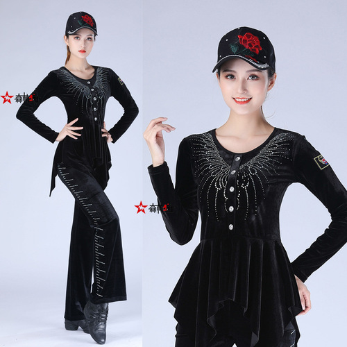 Forest Knight No No Fruit Jitterbug Top New Gold Velvet Diamond Dance Wear Latin Dance Practice Suit for Women