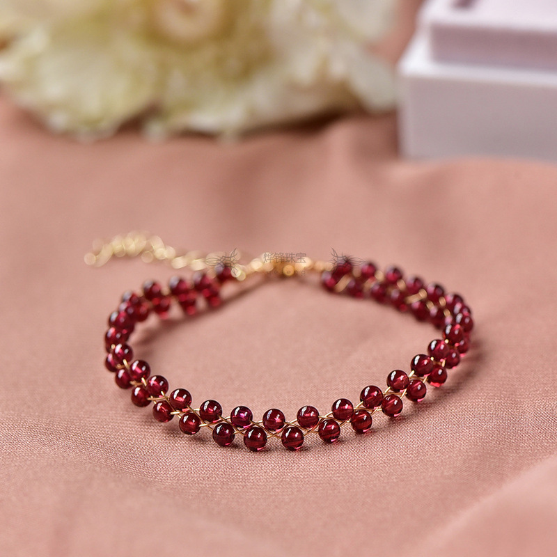 Bracelet Women's Gift 8A Garnet Double-layer Woven Designer Jewelry Birthday Korean Style Personality Gift 14K Pack Gold
