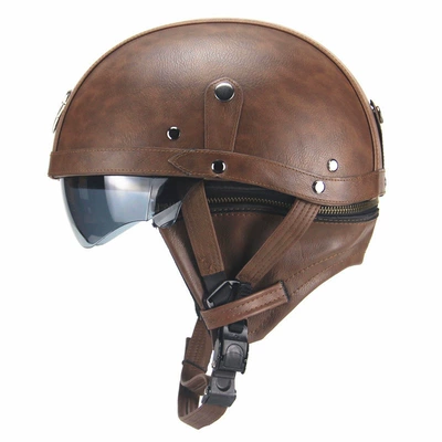 Only for cross-border foreign trade new Harley leather hat helmet motorcycle battery car helmet (Motosiklet kaskı (dəbilqə)) - dark-brown-free-size